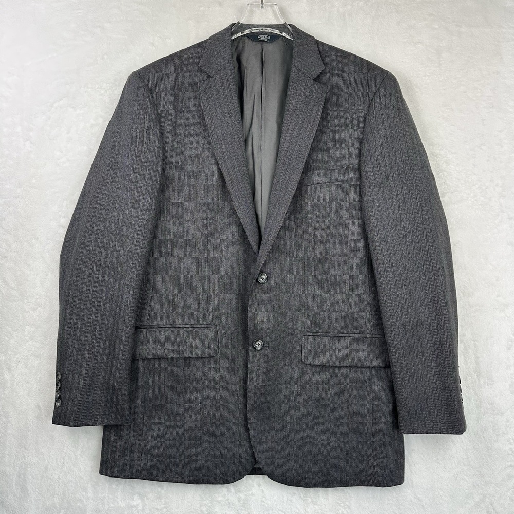 Pronto Uomo Platinum Mens 42 Long Wool Dark Gray Herringbone Suit Jacket  EUC
